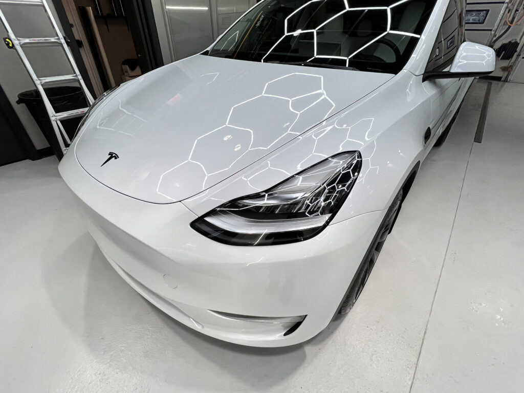 Front end of white tesla