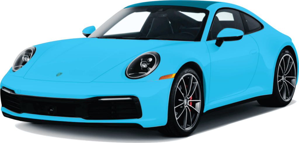 Porsche showing full paint protection film with blue color as film