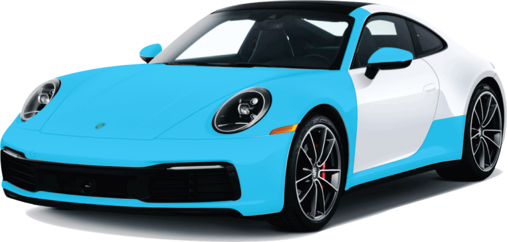 Porsche showing track pack paint protection film package with blue color as film